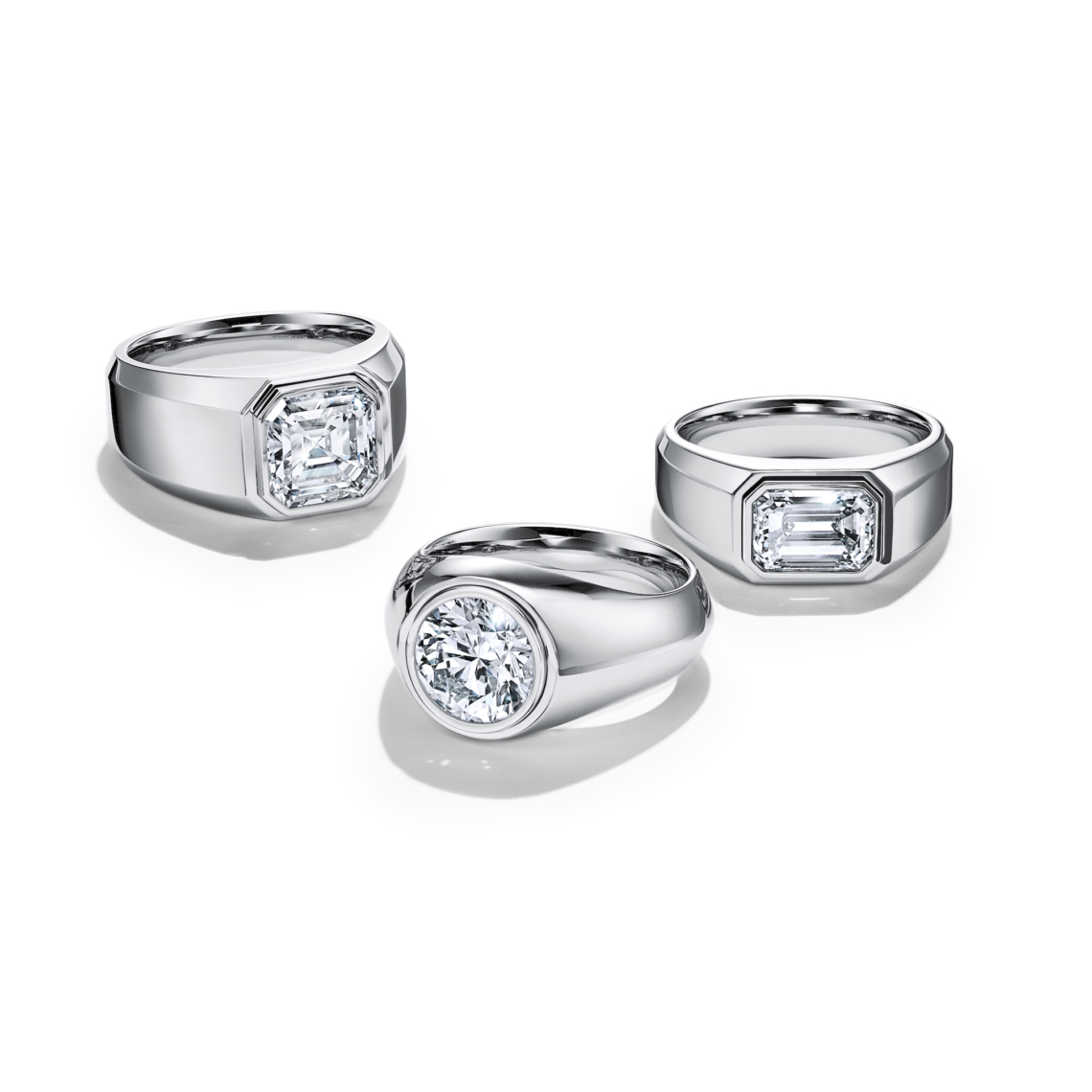 The Charles Tiffany Setting engagement rings in platinum with an