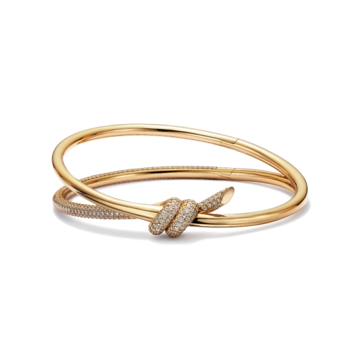 Tiffany Knot double row bangle in 18k yellow gold with diamonds, medium ...