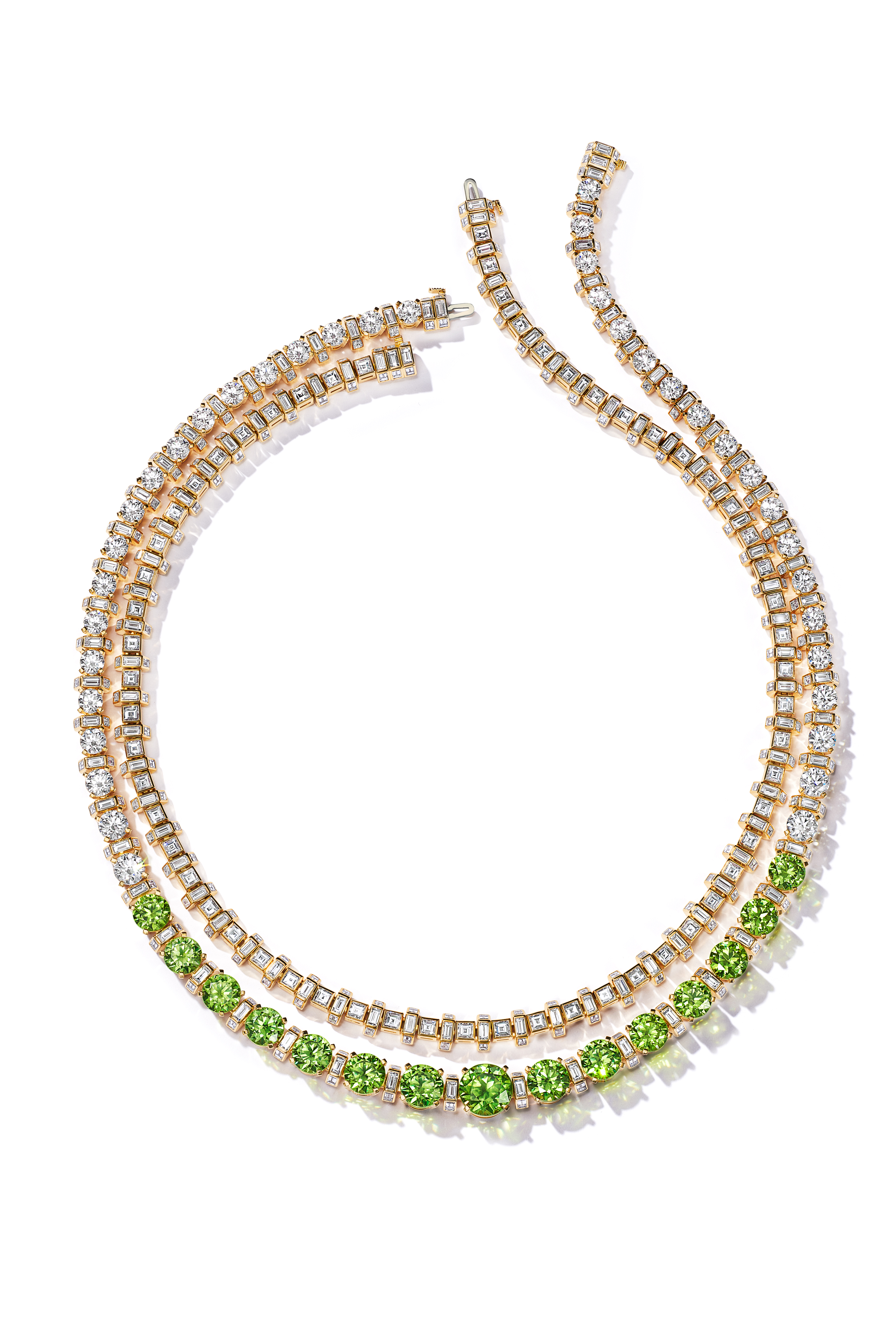 Necklace in 18k yellow gold with esteemed Russian demantoid garnets and  diamonds. Convertible piece. - Tiffany