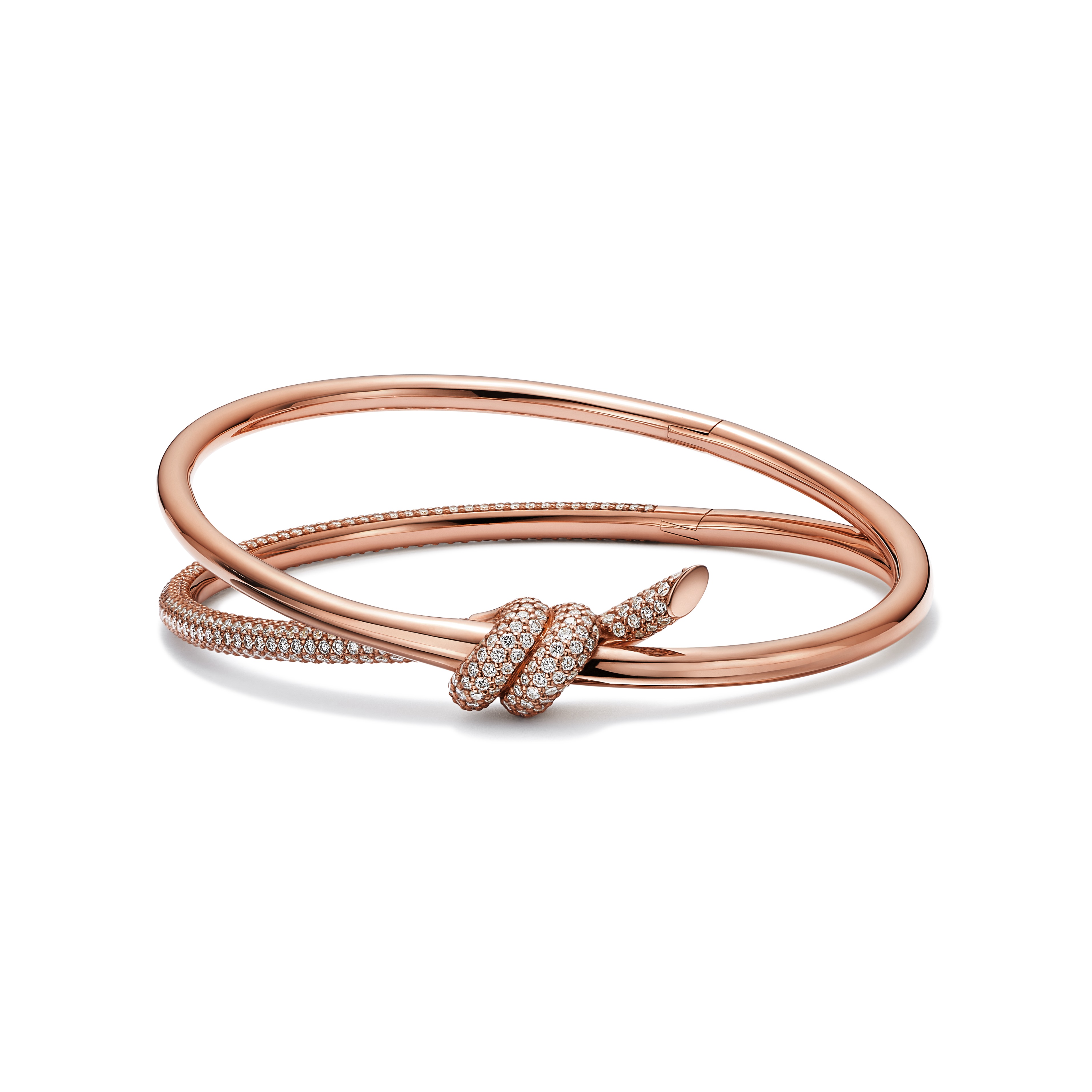 Tiffany Knot double row bangle in 18k rose gold with diamonds, medium ...