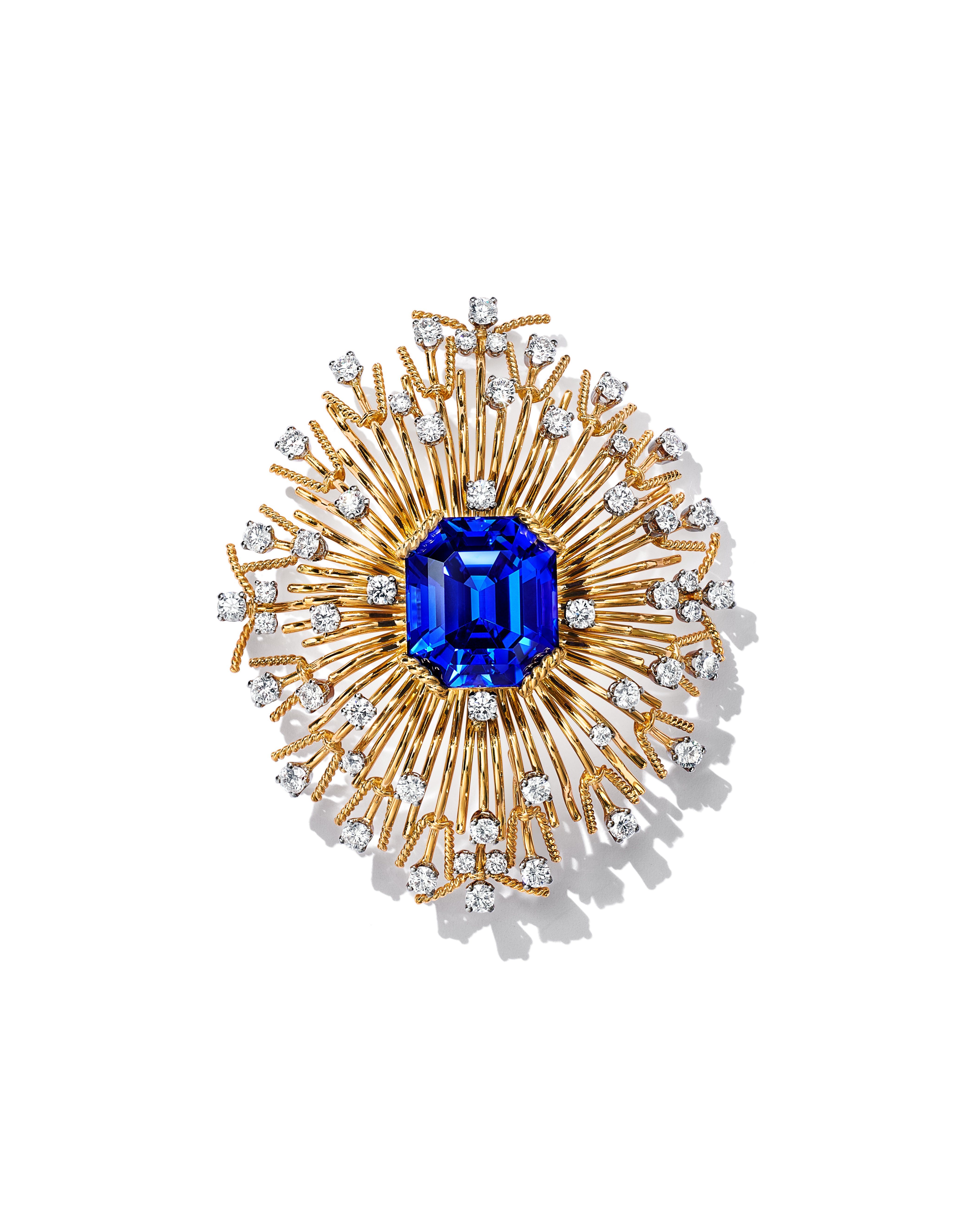 Tiffany & Co. Schlumberger® Starlight brooch in 18k yellow gold and  platinum with a tanzanite of over 16 carats and diamonds. - Tiffany