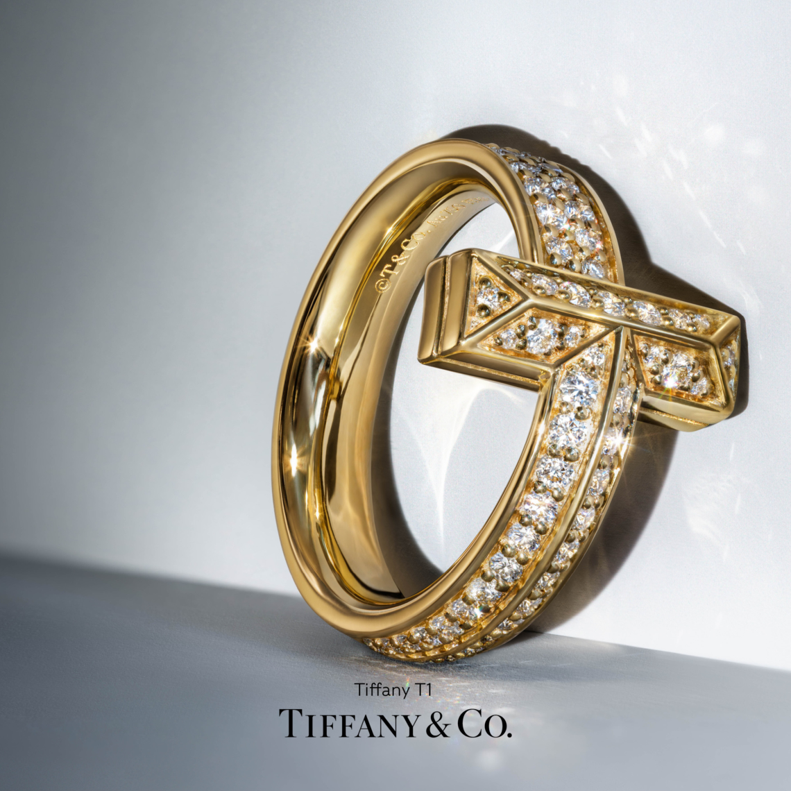 tiffany t t1 ring in yellow gold with diamonds