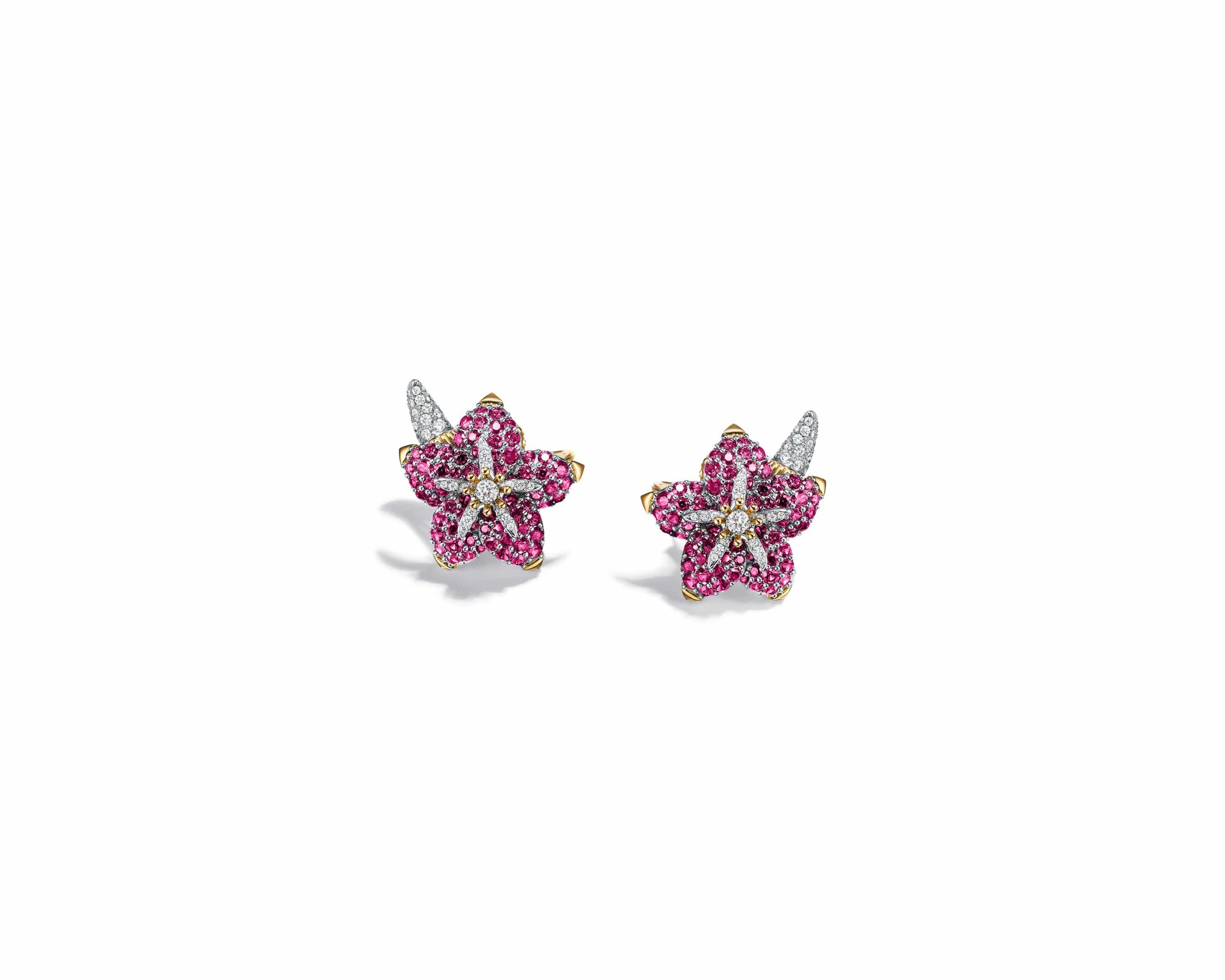 Tiffany & Co. Schlumberger® Morning Glory earrings in platinum and 18k  yellow gold with pink sapphires and round brilliant diamonds - Tiffany