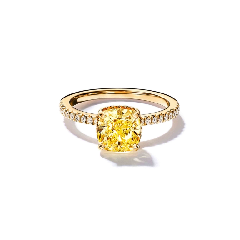 Tiffany True® engagement ring with a cushion-cut yellow diamond and a  diamond band in 18k gold - Tiffany